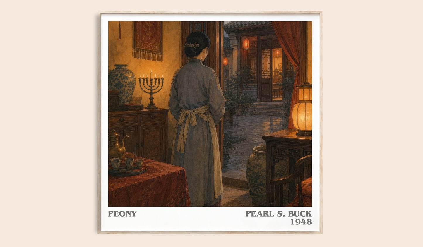 Peony literary book poster by Pearl S. Buck – framed literary art print