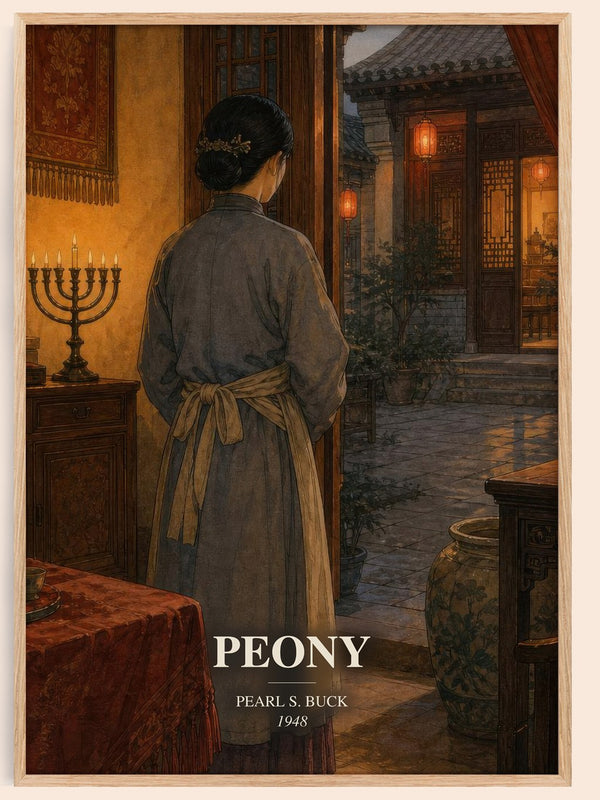 Peony watercolour book poster by Pearl S. Buck – framed literary art print