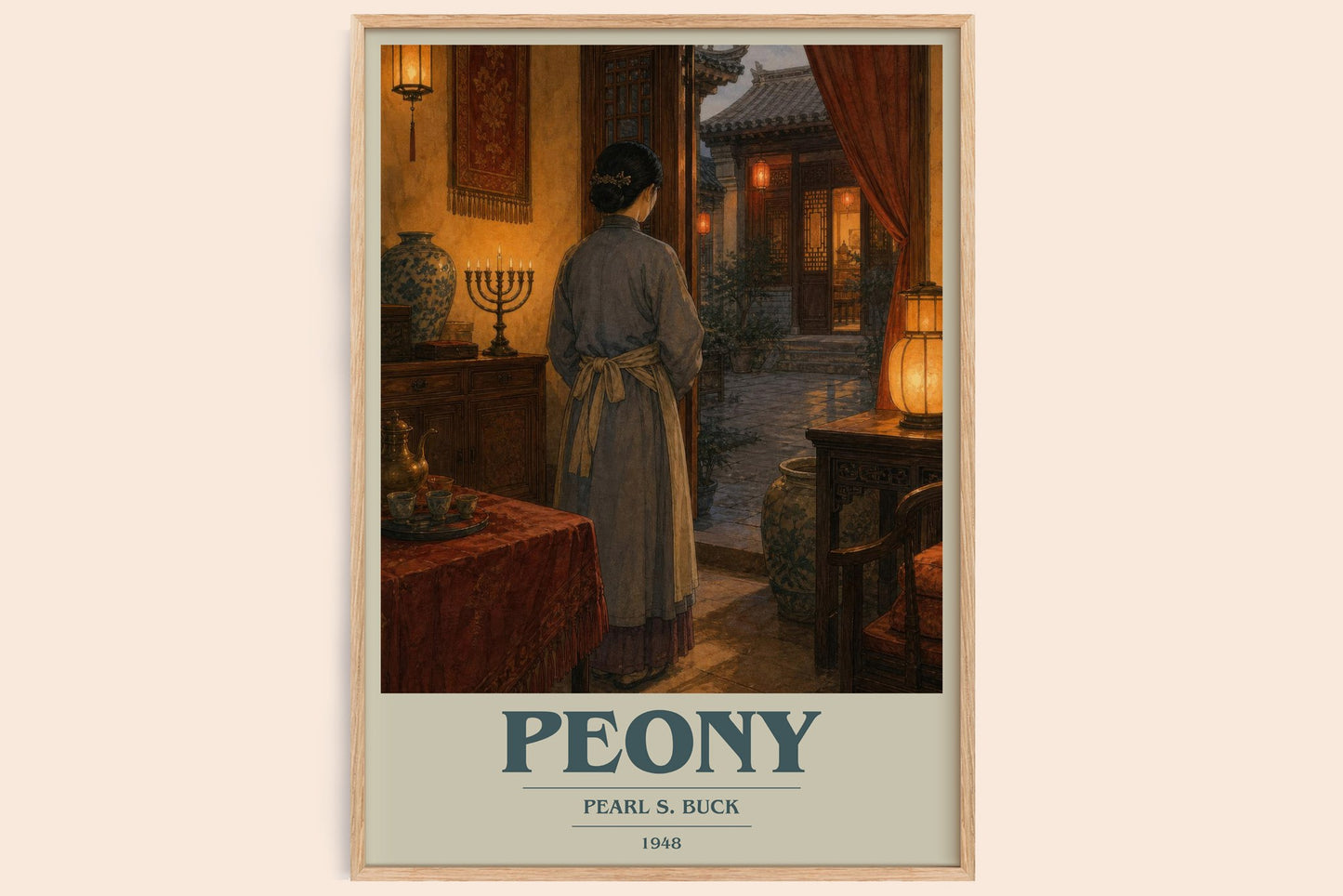 Peony book cover book poster by Pearl S. Buck – framed literary art print