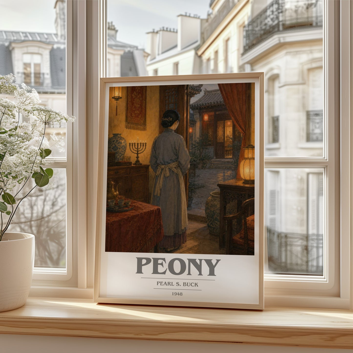 Peony book cover poster colour and style options – Pearl S. Buck book art