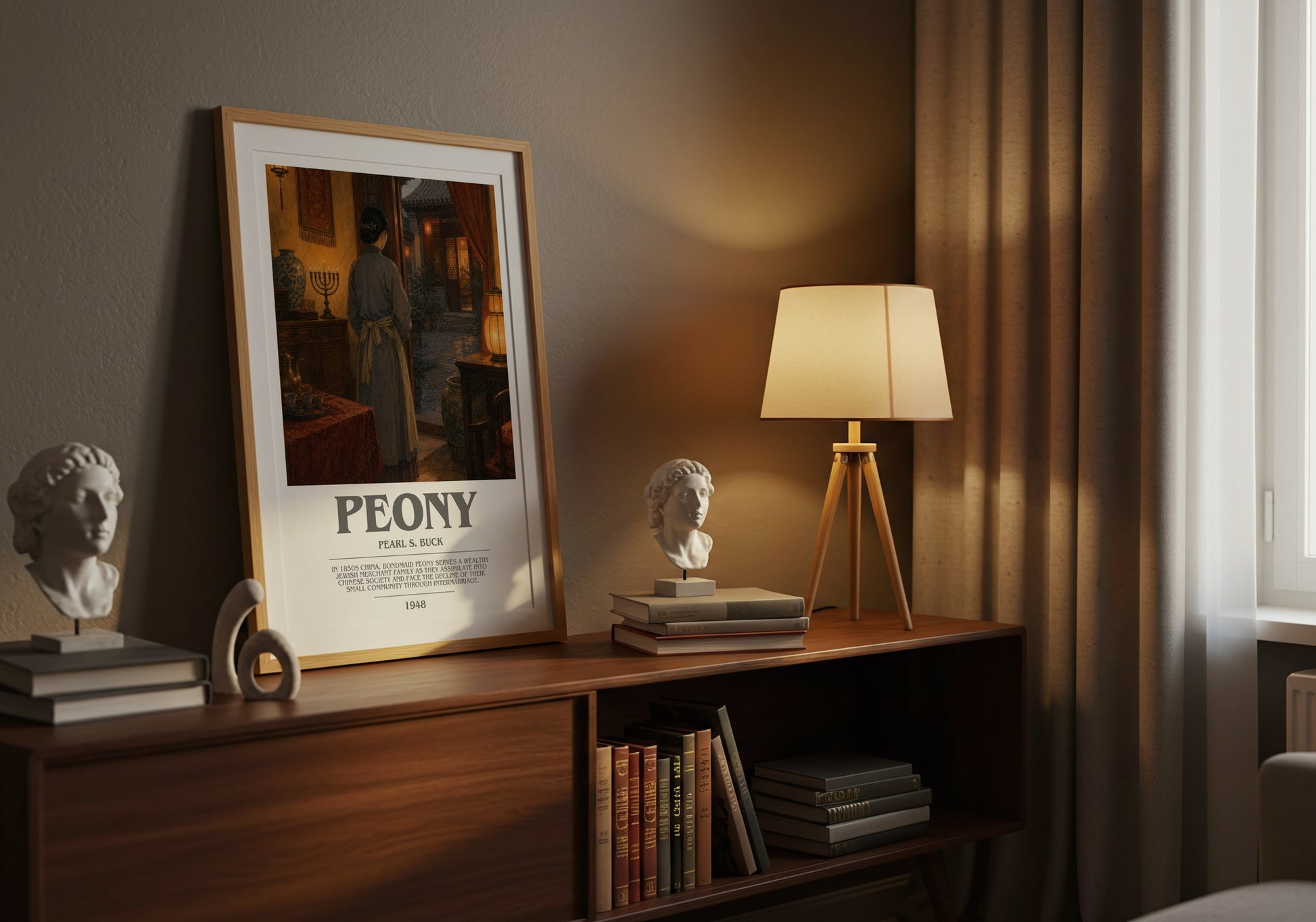 Peony bookish book poster framed on wall – historical fiction wall art