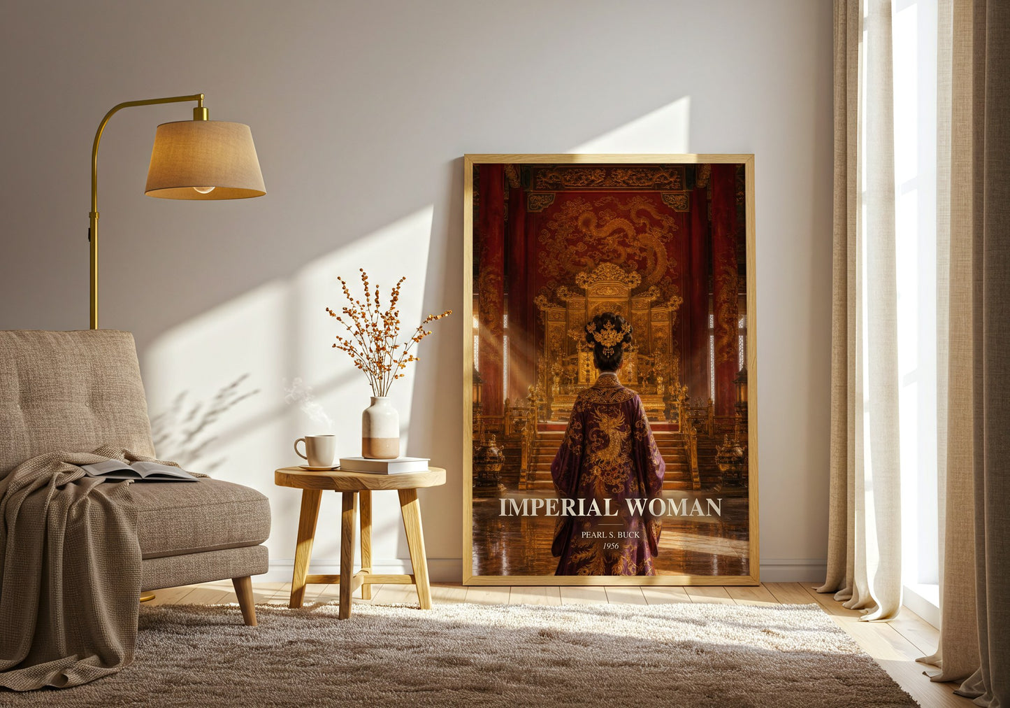 Imperial Woman watercolour print in frame leaning in hallway – historical fiction wall art