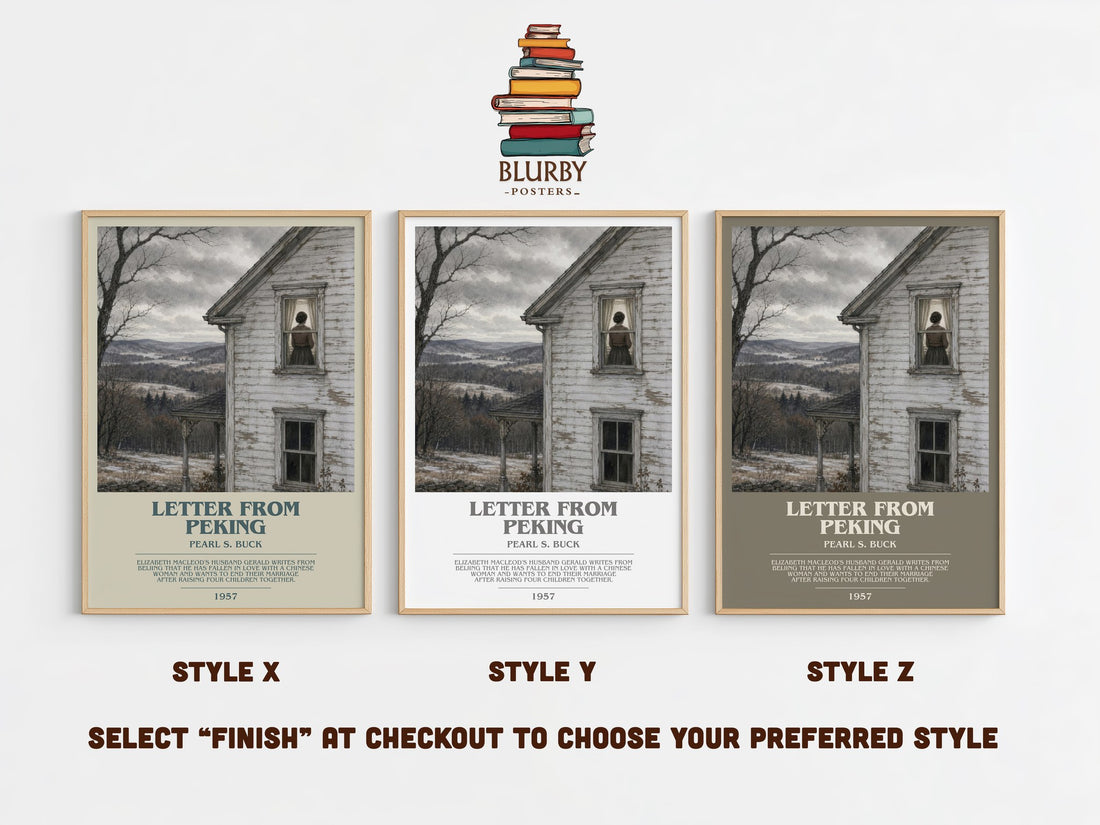 Letter From Peking bookish print in frame leaning in hallway – literary fiction wall art (mockup)