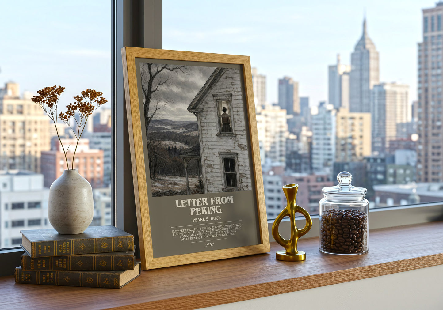 Letter From Peking bookish print framed by window – literary home decor