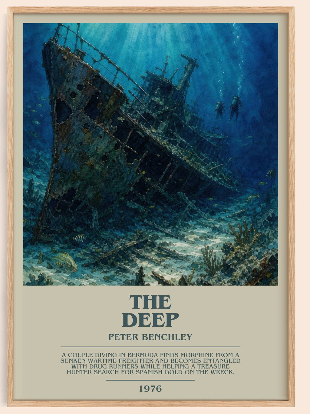 The Deep bookish book poster by Peter Benchley – framed literary art print