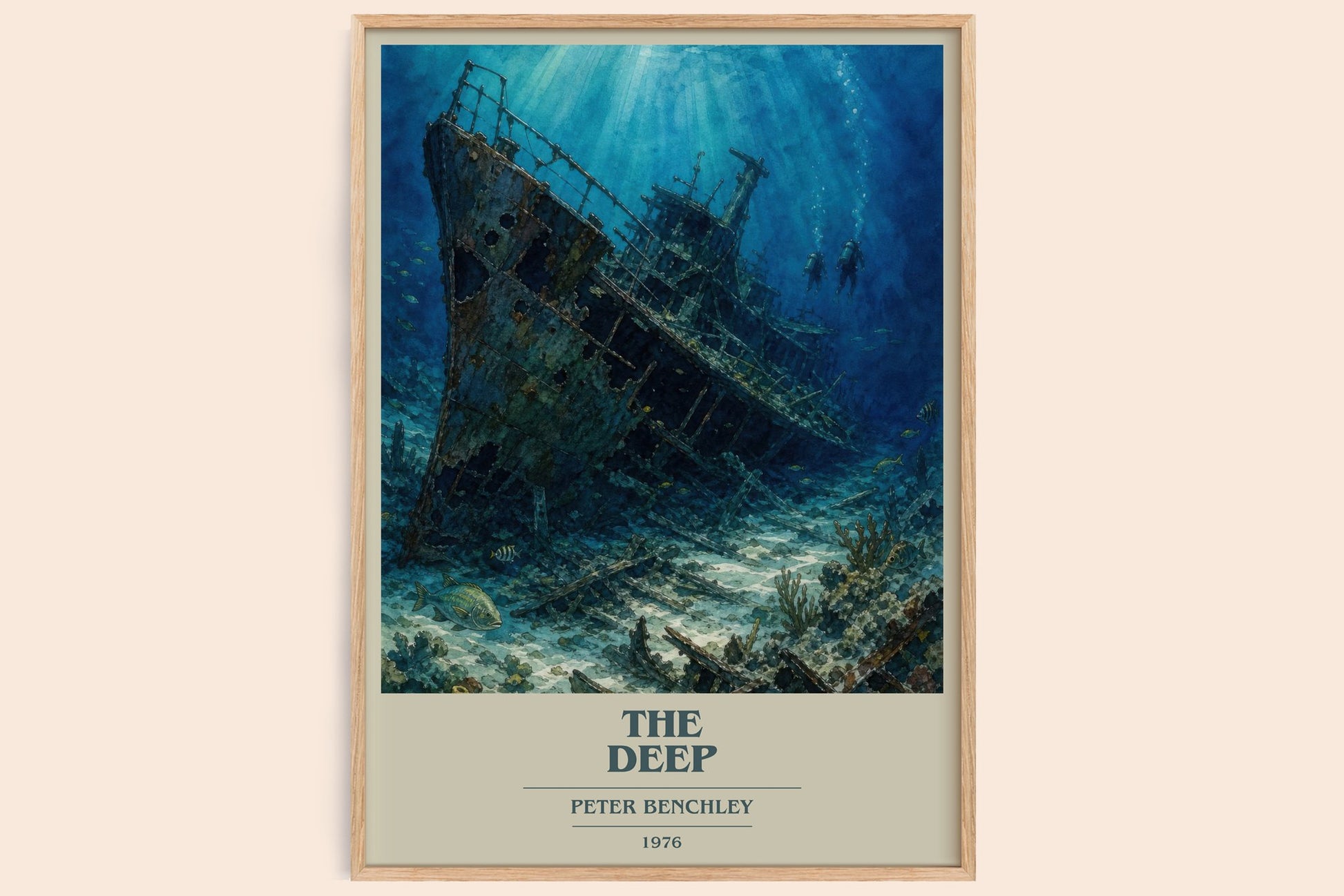 The Deep book cover book poster by Peter Benchley – framed literary art print