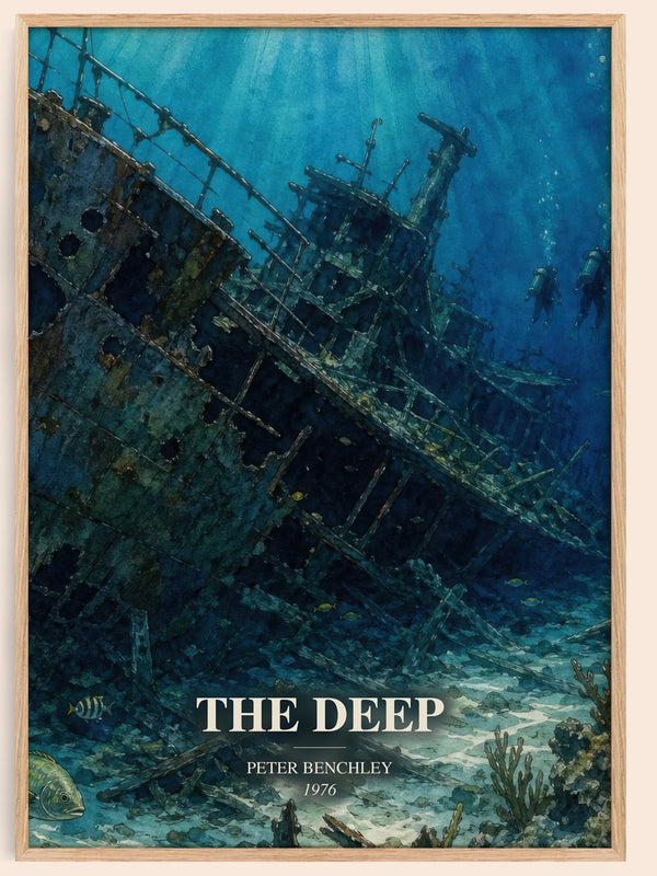 The Deep watercolour book poster by Peter Benchley – framed literary art print