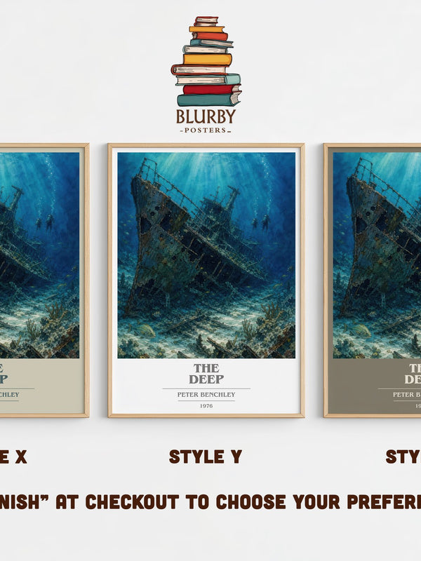 The Deep book cover print in frame leaning in hallway – thriller wall art