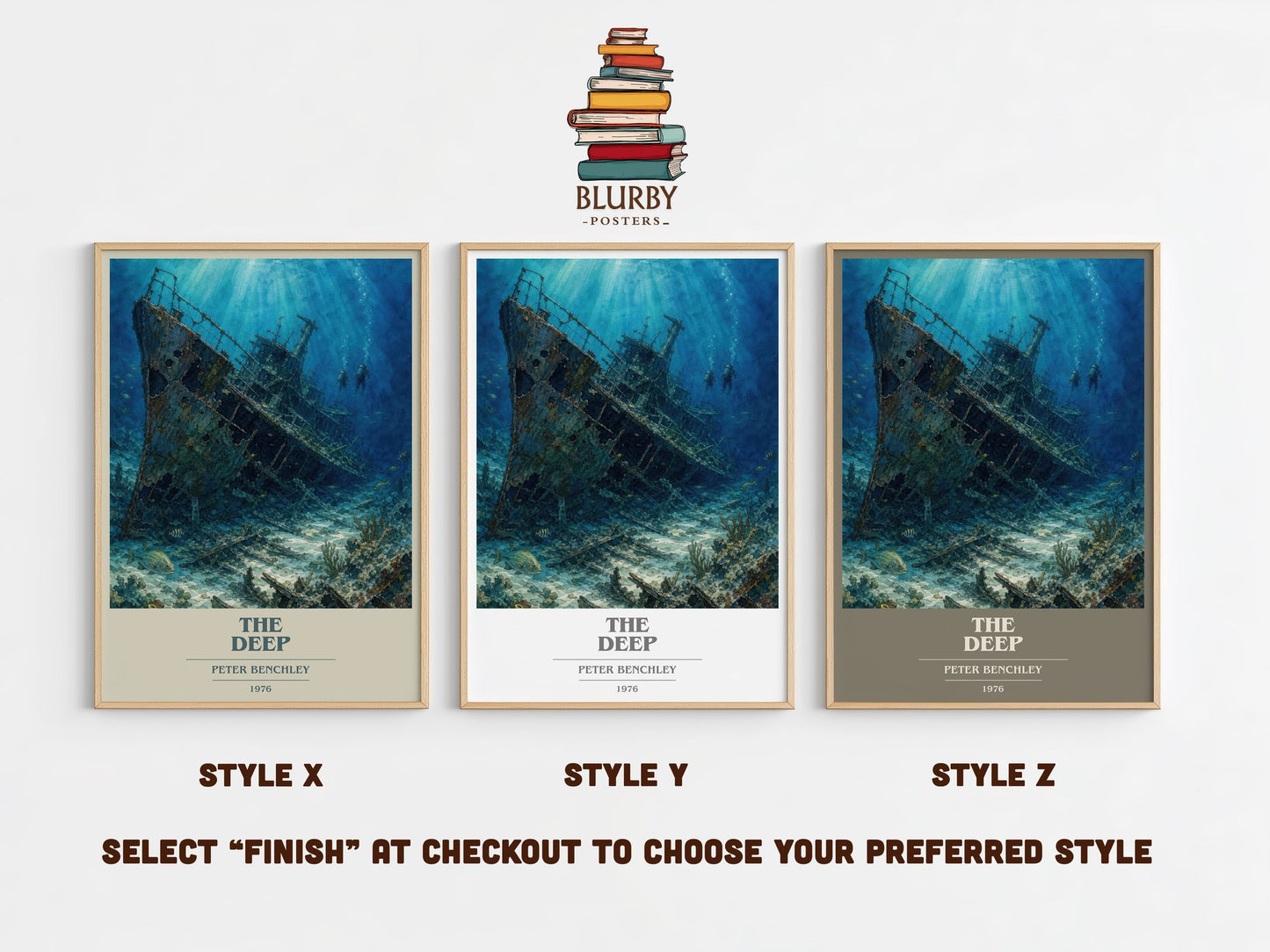 The Deep book cover print in frame leaning in hallway – thriller wall art