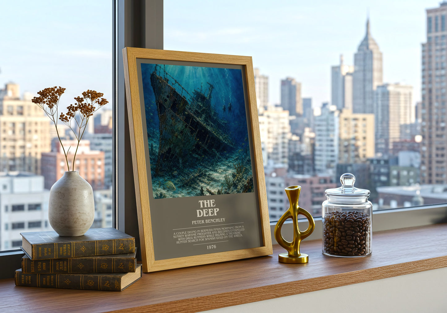 The Deep bookish print framed by window – literary home decor