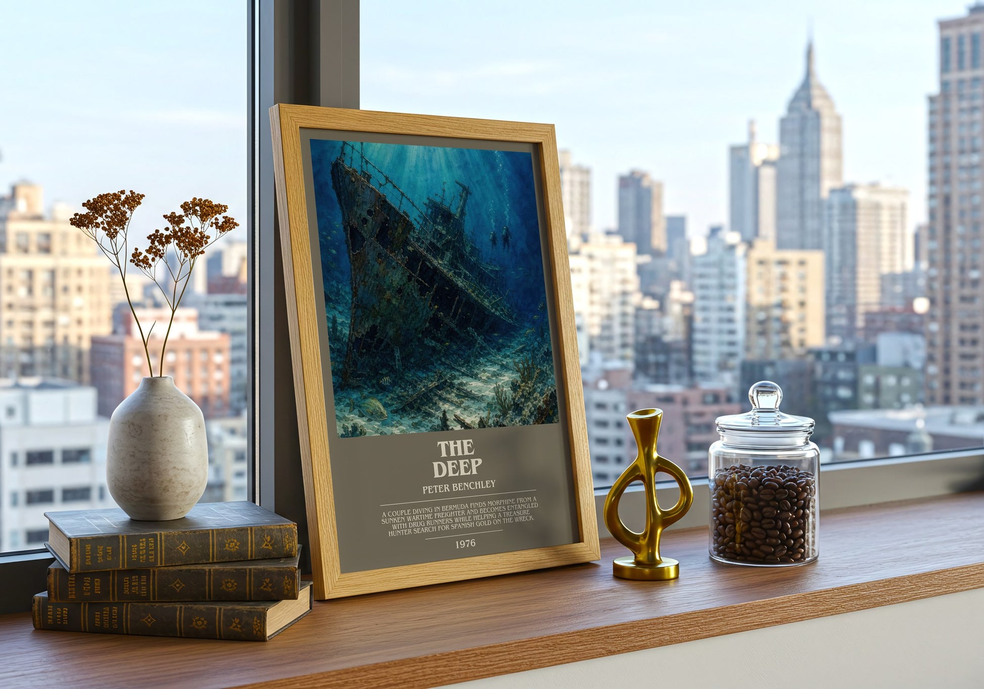 The Deep bookish print framed by window – literary home decor