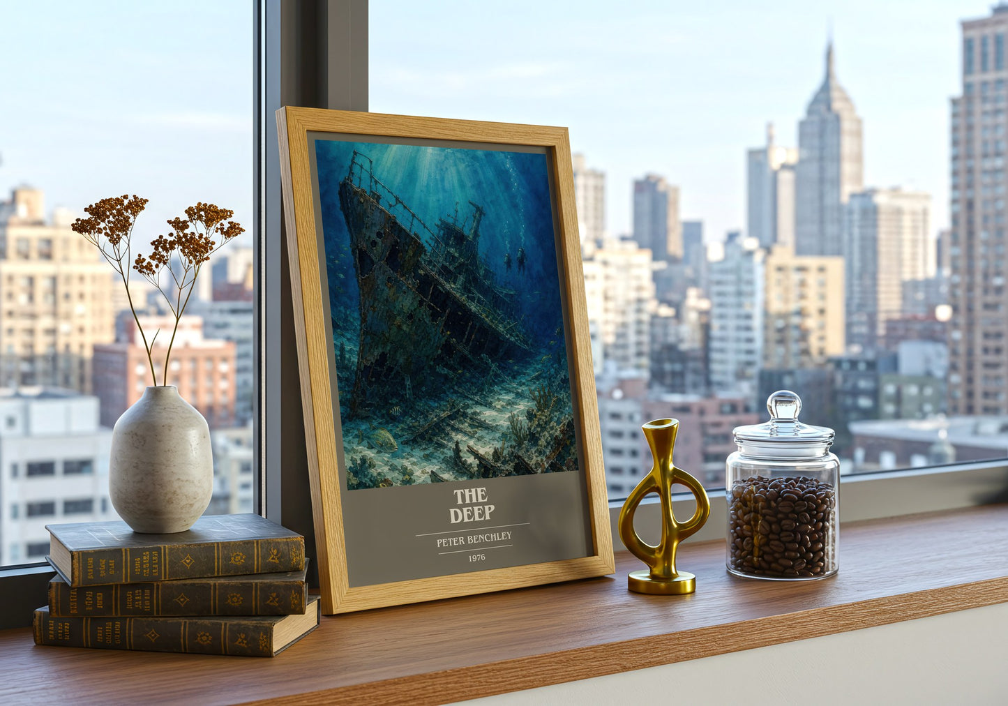 The Deep book cover print framed by window – literary home decor