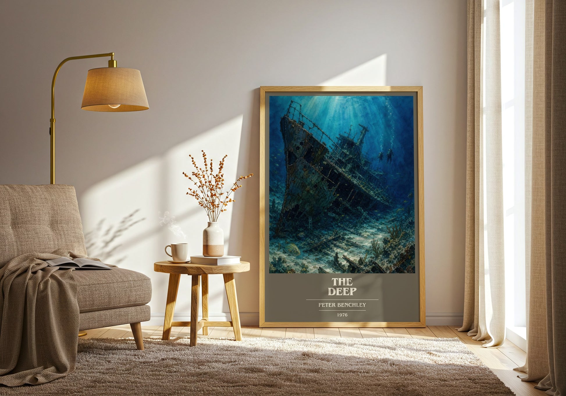 The Deep book cover print on bookshelf – Peter Benchley fan gift