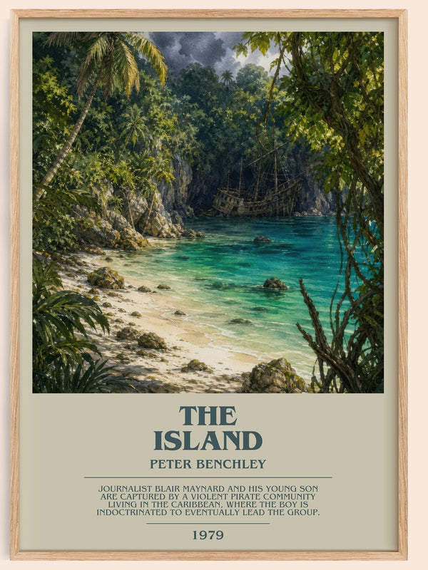 The Island bookish book poster by Peter Benchley – framed literary art print
