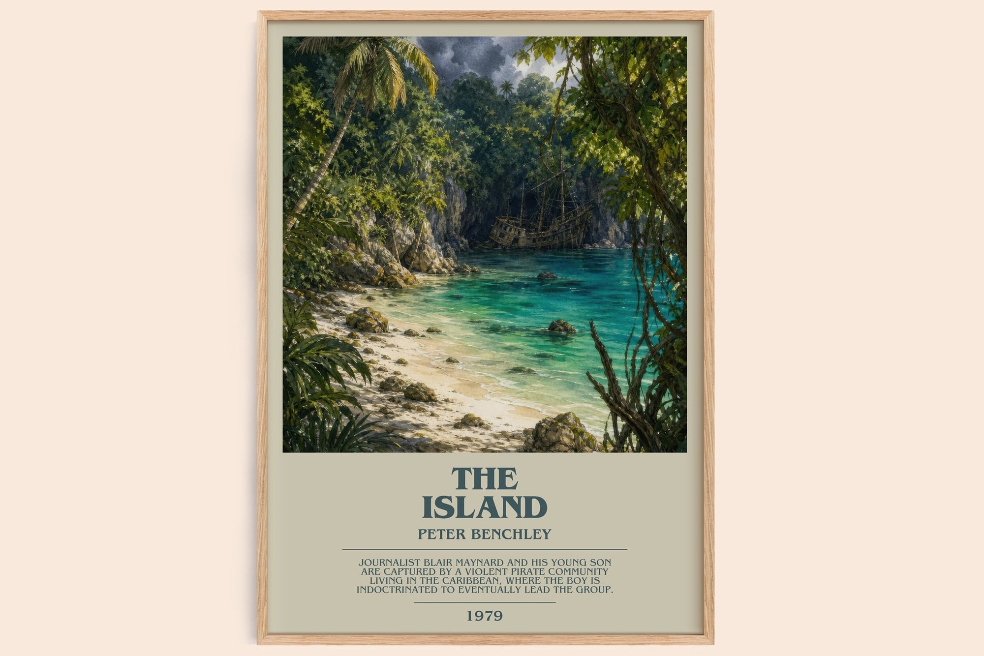 The Island bookish book poster by Peter Benchley – framed literary art print