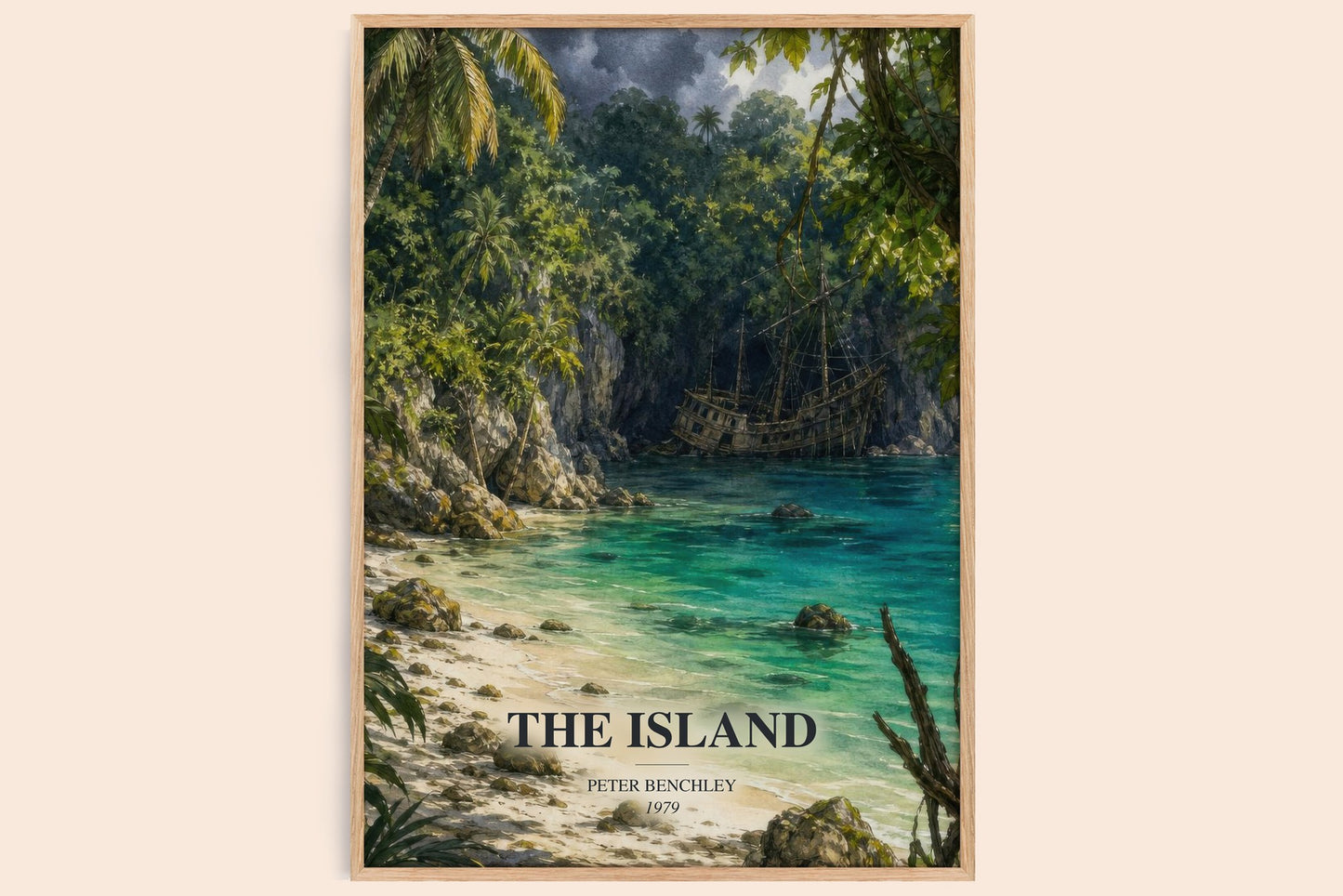 The Island watercolour book poster by Peter Benchley – framed literary art print