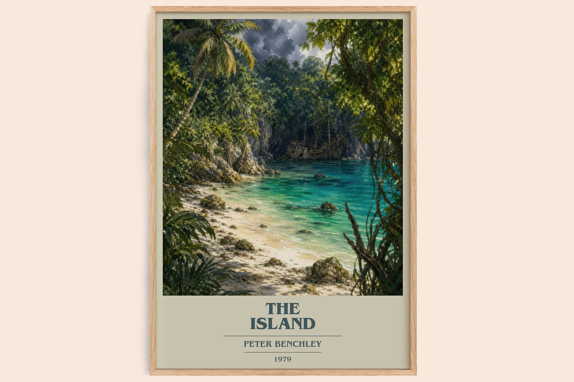 The Island book cover book poster by Peter Benchley – framed literary art print