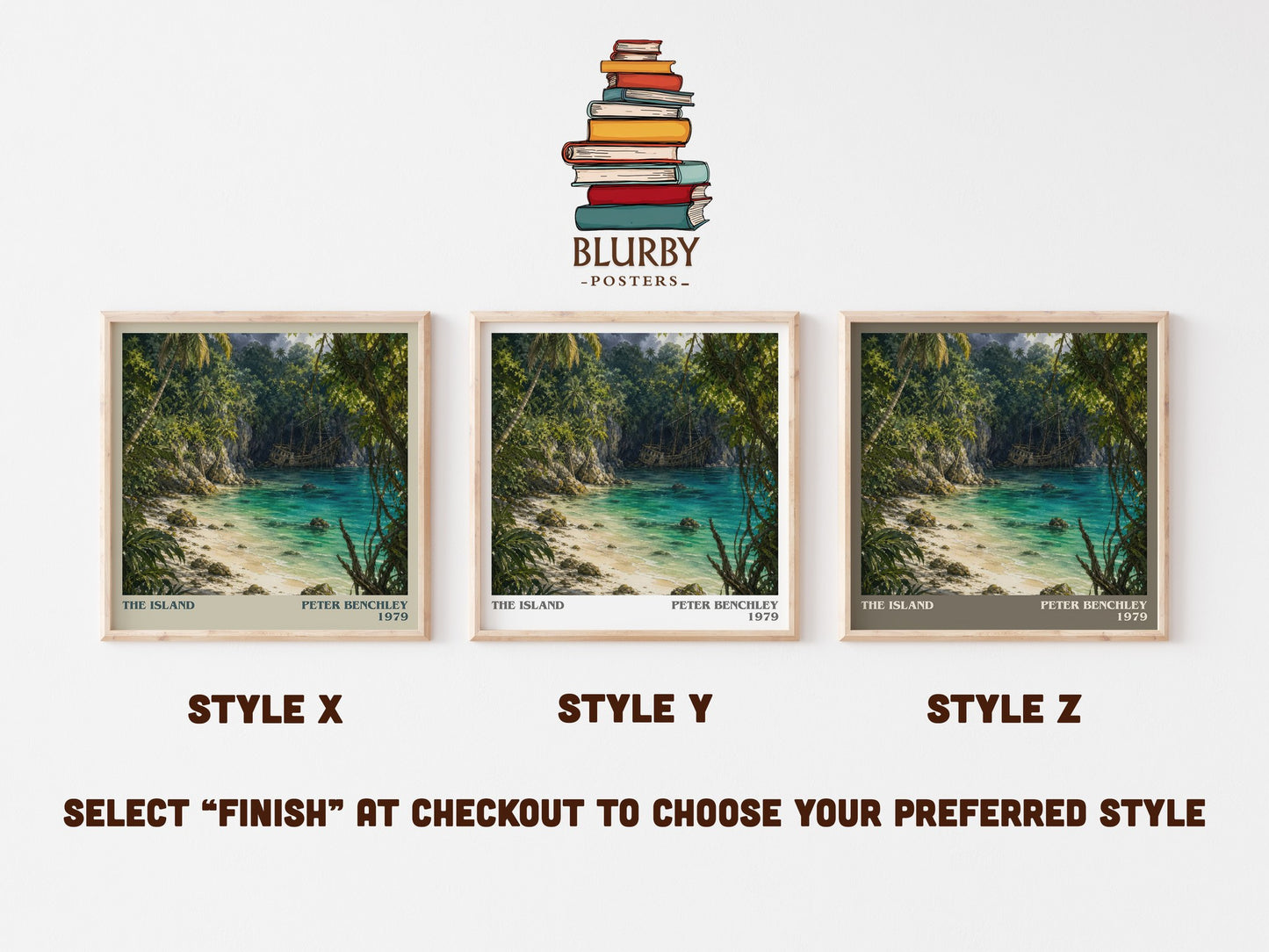 The Island literary print in frame leaning in hallway – thriller wall art