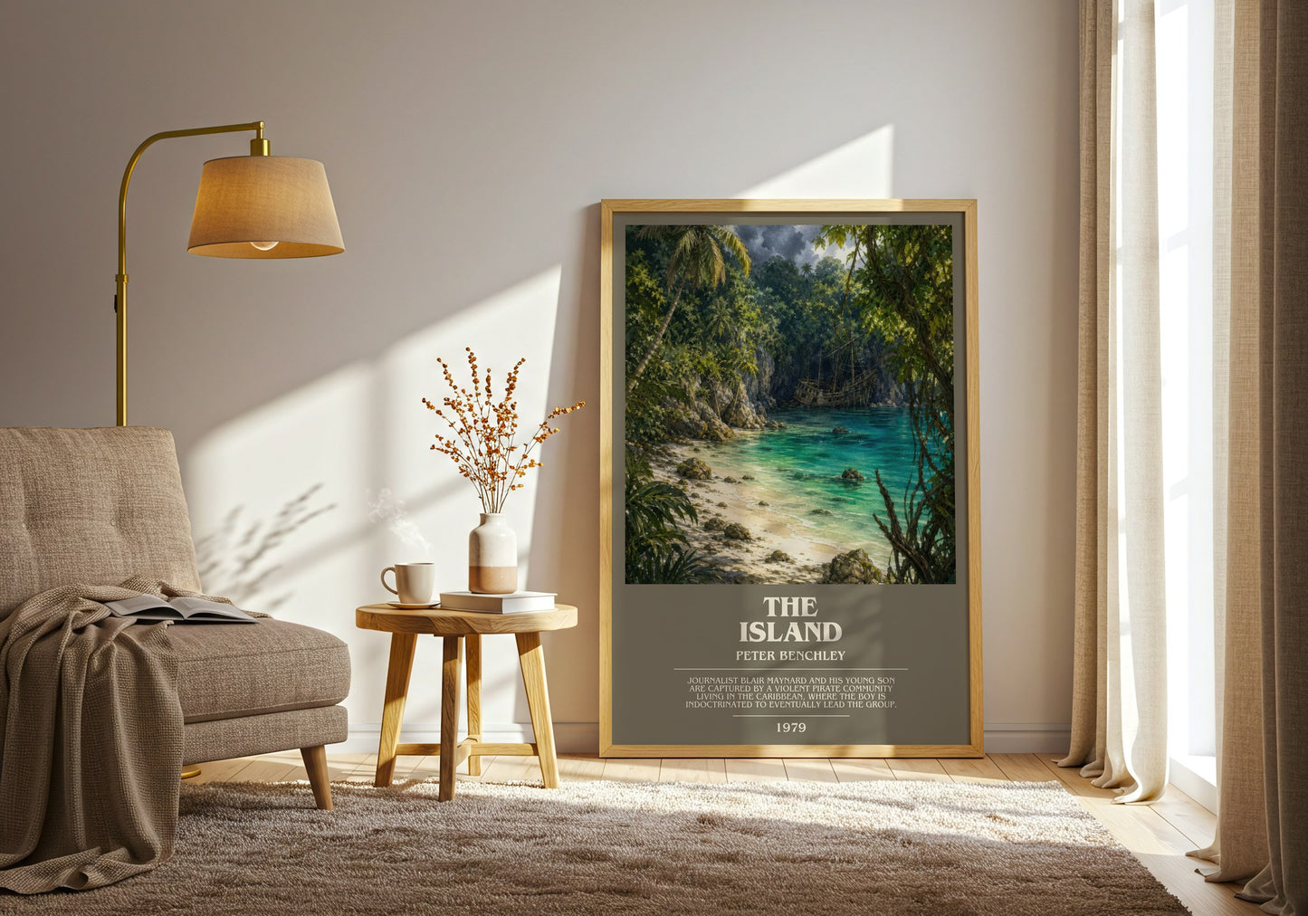 The Island bookish print on bookshelf – Peter Benchley fan gift