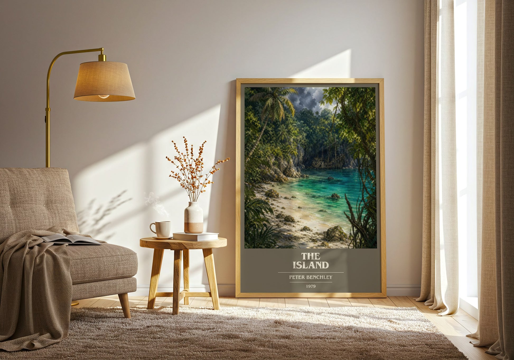 The Island book cover print on bookshelf – Peter Benchley fan gift