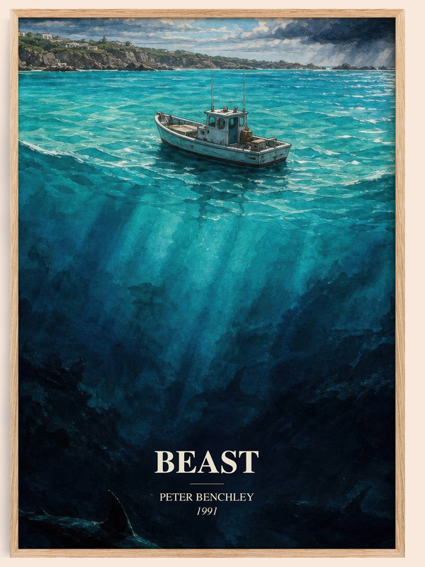 Beast watercolour book poster by Peter Benchley – framed literary art print