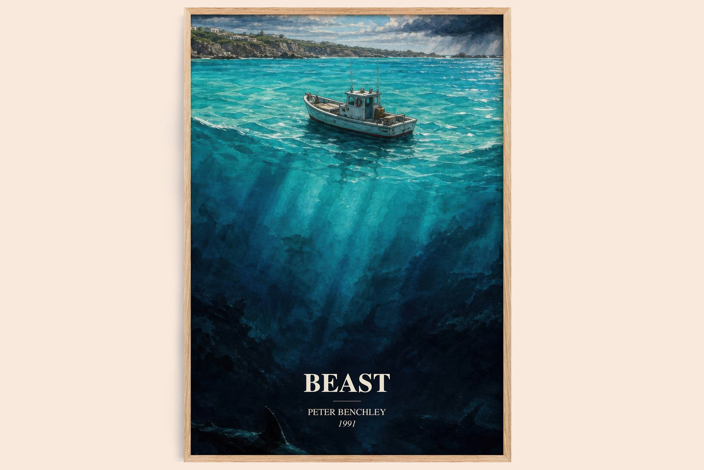 Beast watercolour book poster by Peter Benchley – framed literary art print