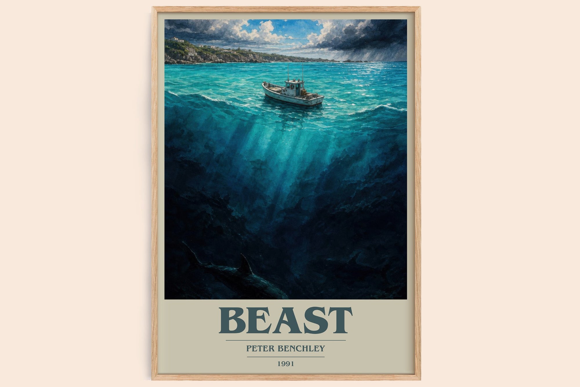 Beast book cover book poster by Peter Benchley – framed literary art print