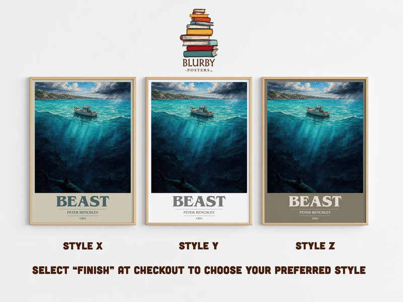 Beast book cover print in frame leaning in hallway – horror wall art