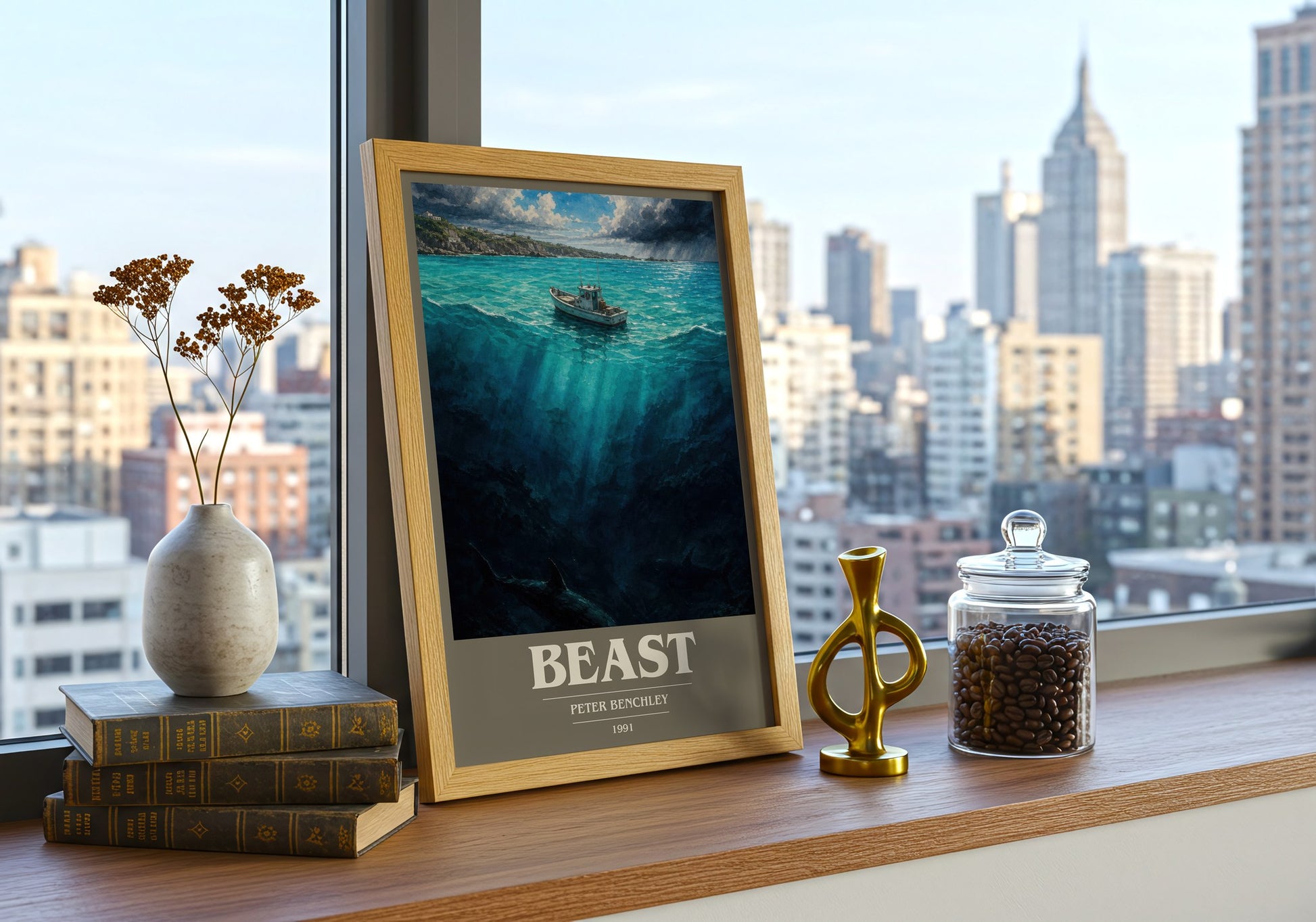 Beast book cover print framed by window – literary home decor