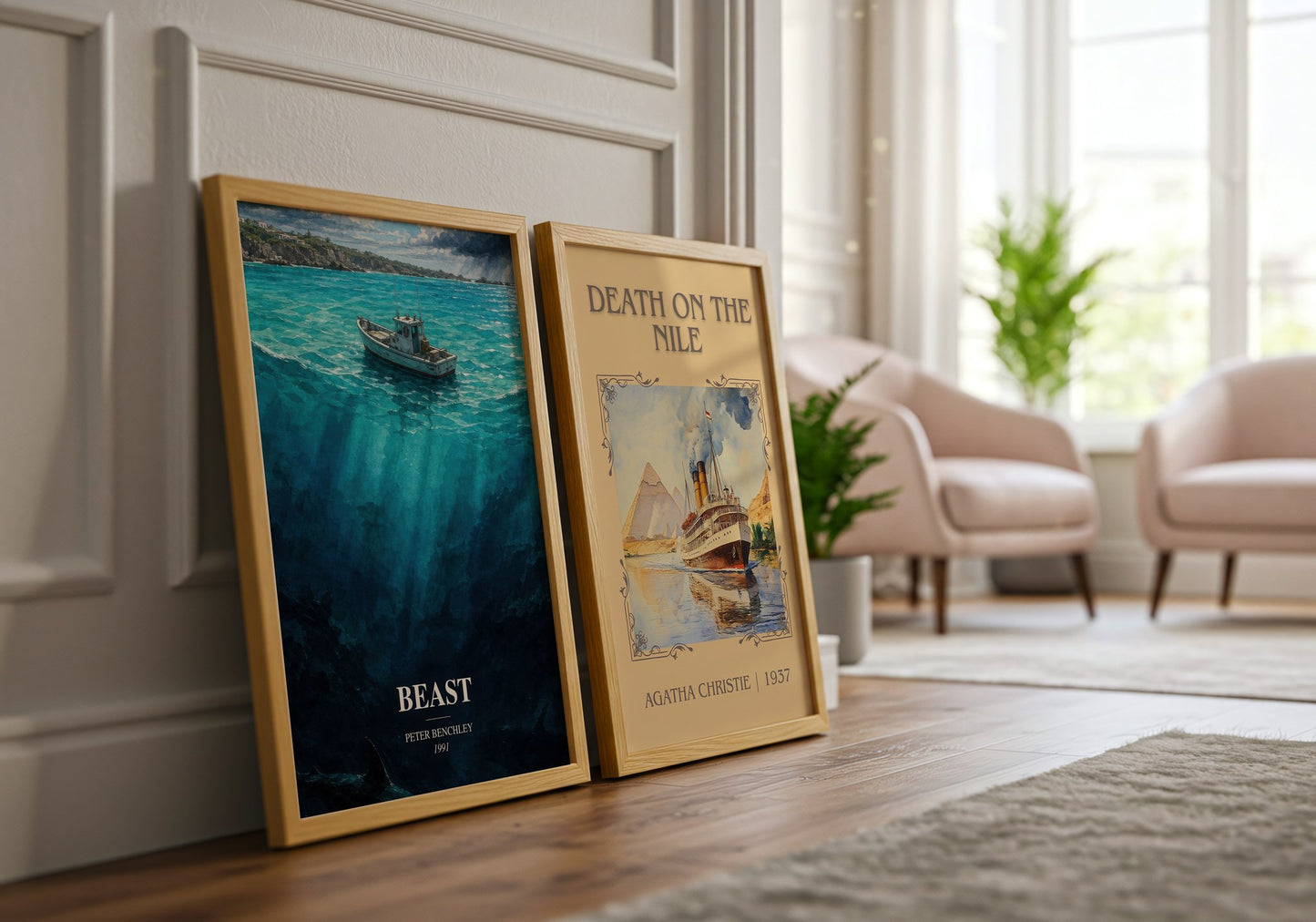 Beast watercolour print framed by window – literary home decor