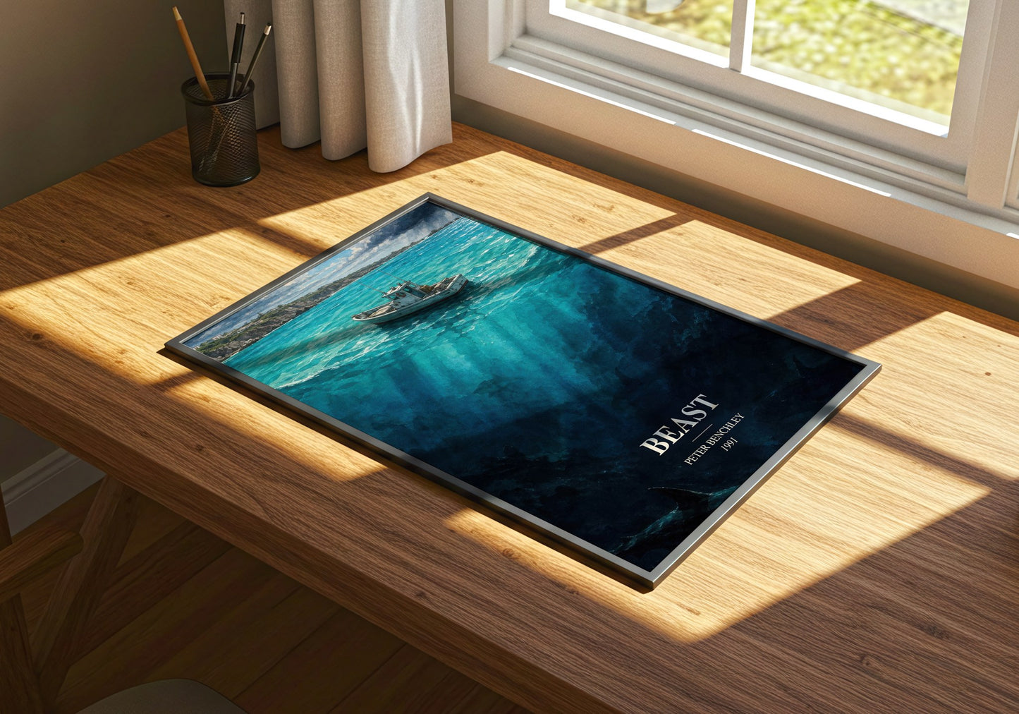 Beast watercolour book poster framed on wall – horror wall art