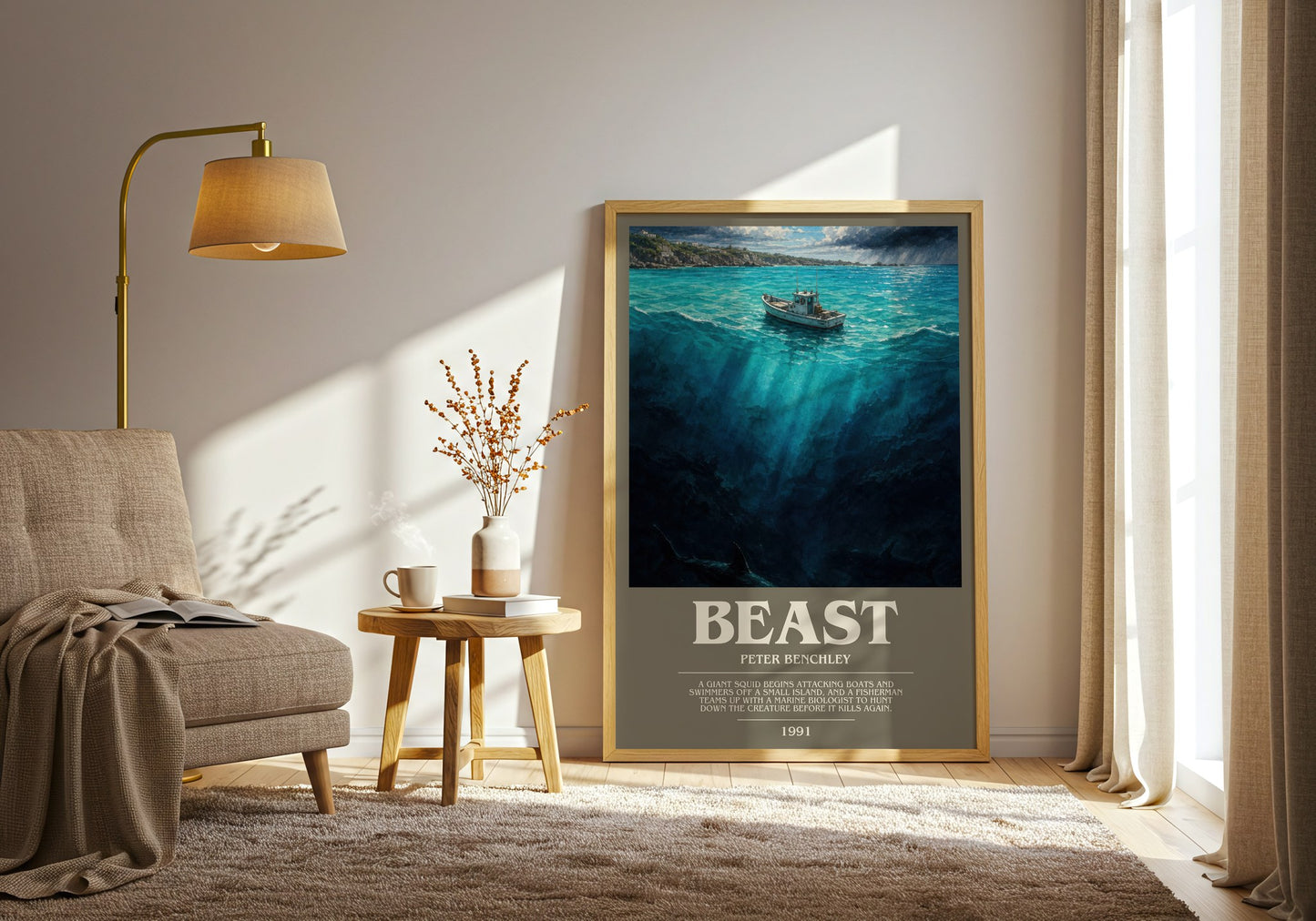Beast bookish print on bookshelf – Peter Benchley fan gift