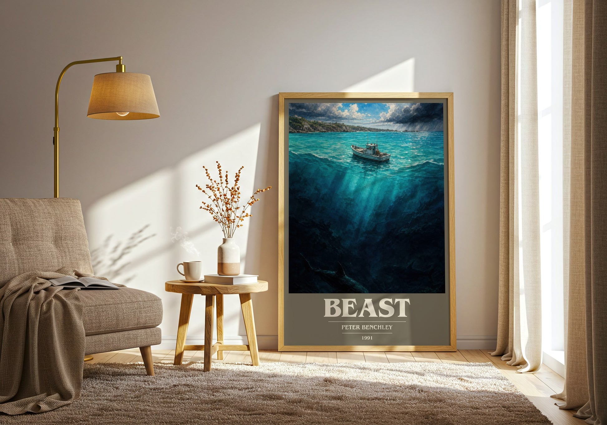 Beast book cover print on bookshelf – Peter Benchley fan gift