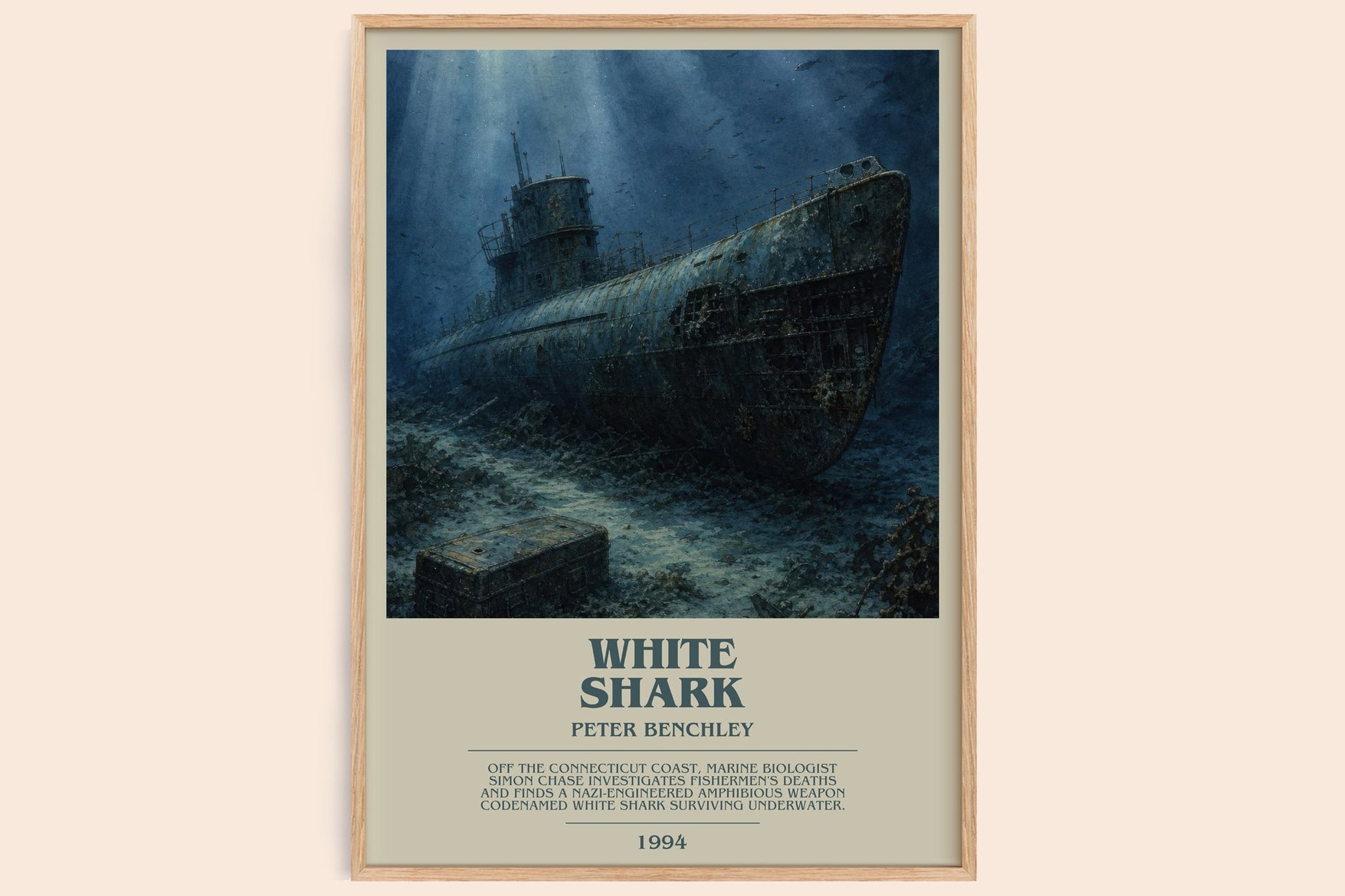 White Shark bookish book poster by Peter Benchley – framed literary art print