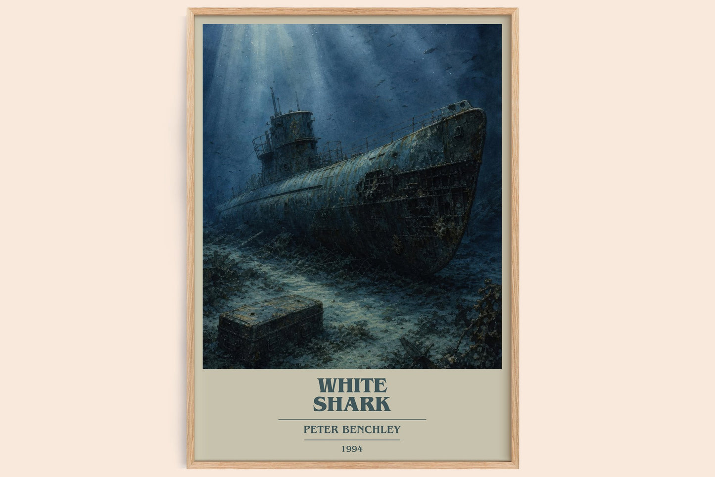 White Shark book cover book poster by Peter Benchley – framed literary art print