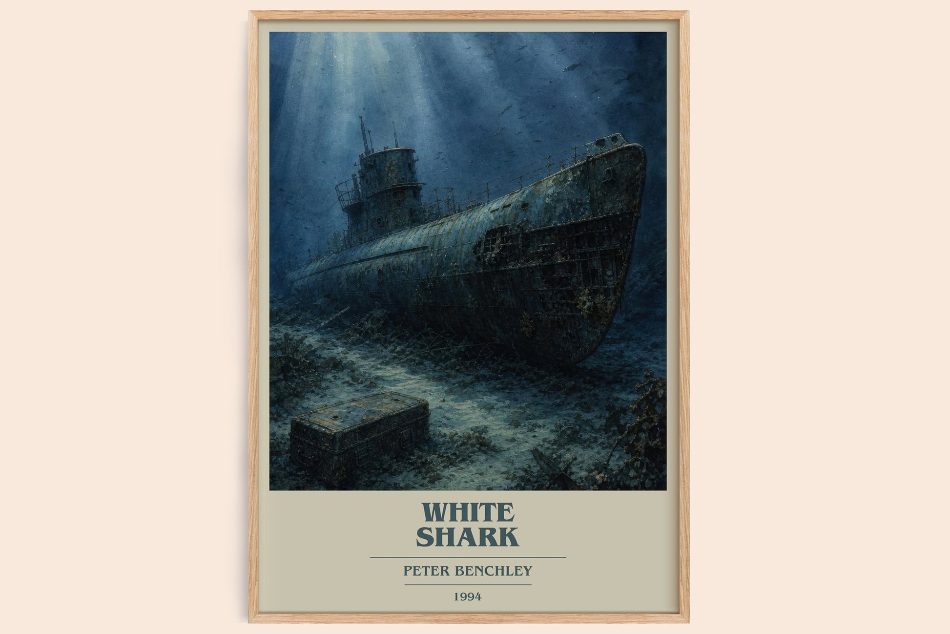 White Shark book cover book poster by Peter Benchley – framed literary art print
