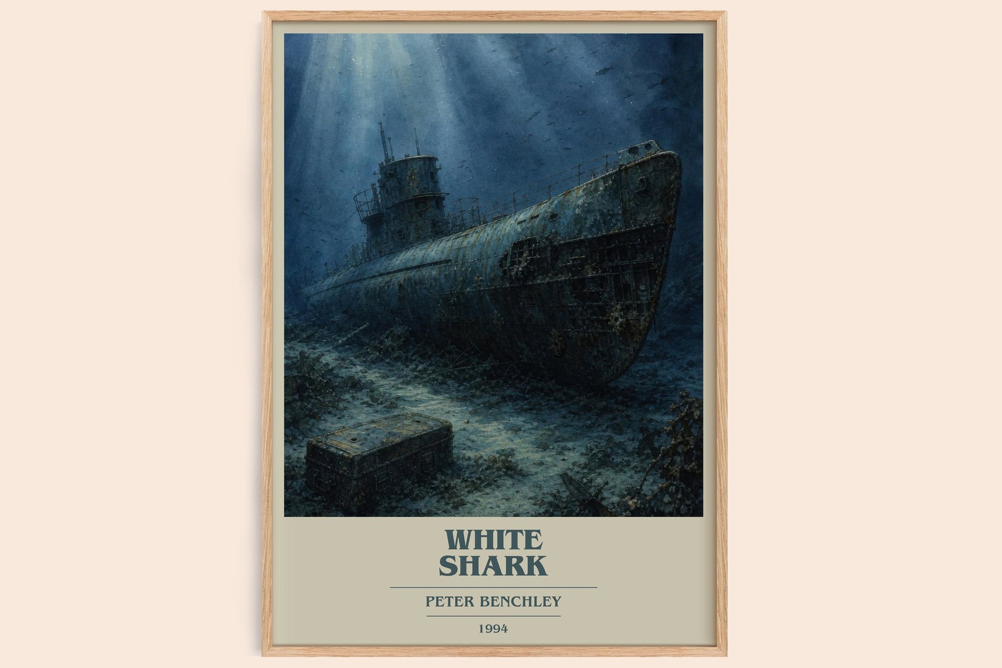 White Shark book cover book poster by Peter Benchley – framed literary art print