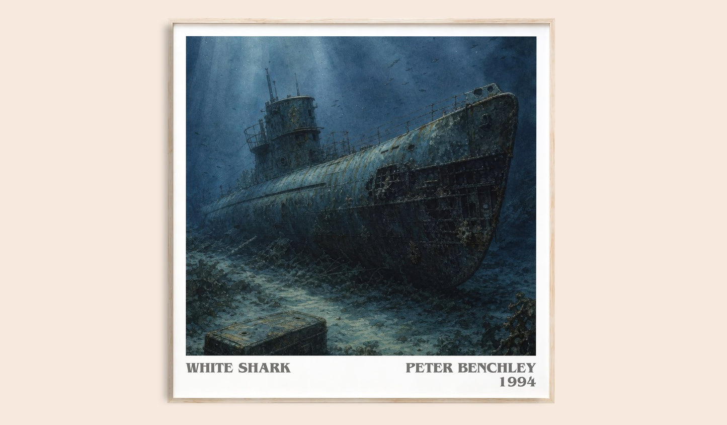 White Shark literary book poster by Peter Benchley – framed literary art print