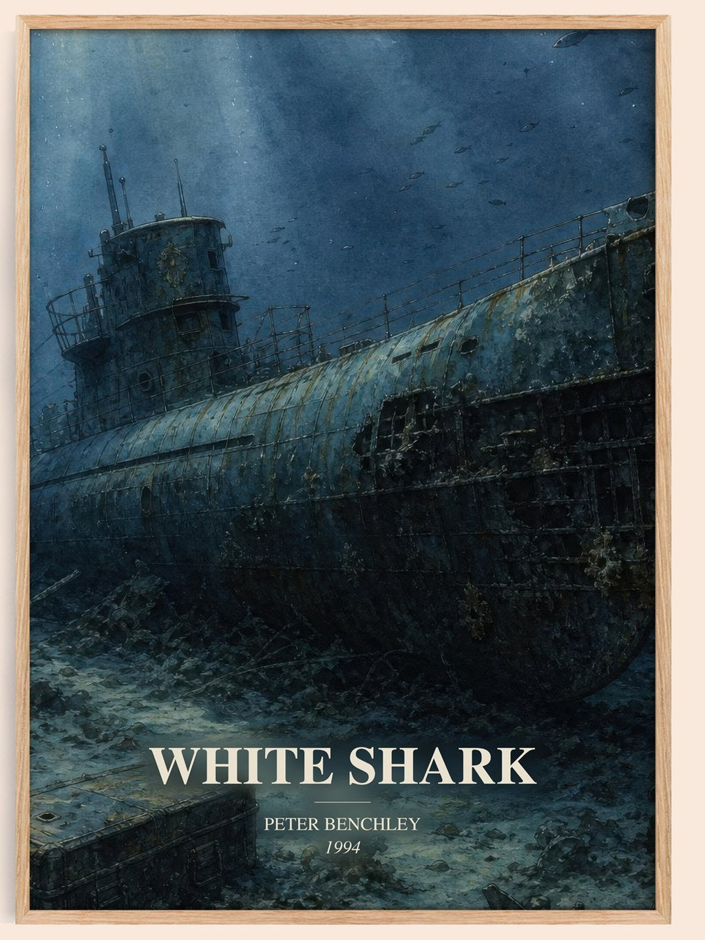 White Shark watercolour book poster by Peter Benchley – framed literary art print