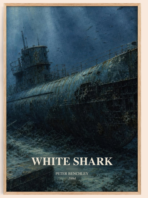 White Shark watercolour book poster by Peter Benchley – framed literary art print