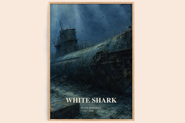 White Shark watercolour book poster by Peter Benchley – framed literary art print