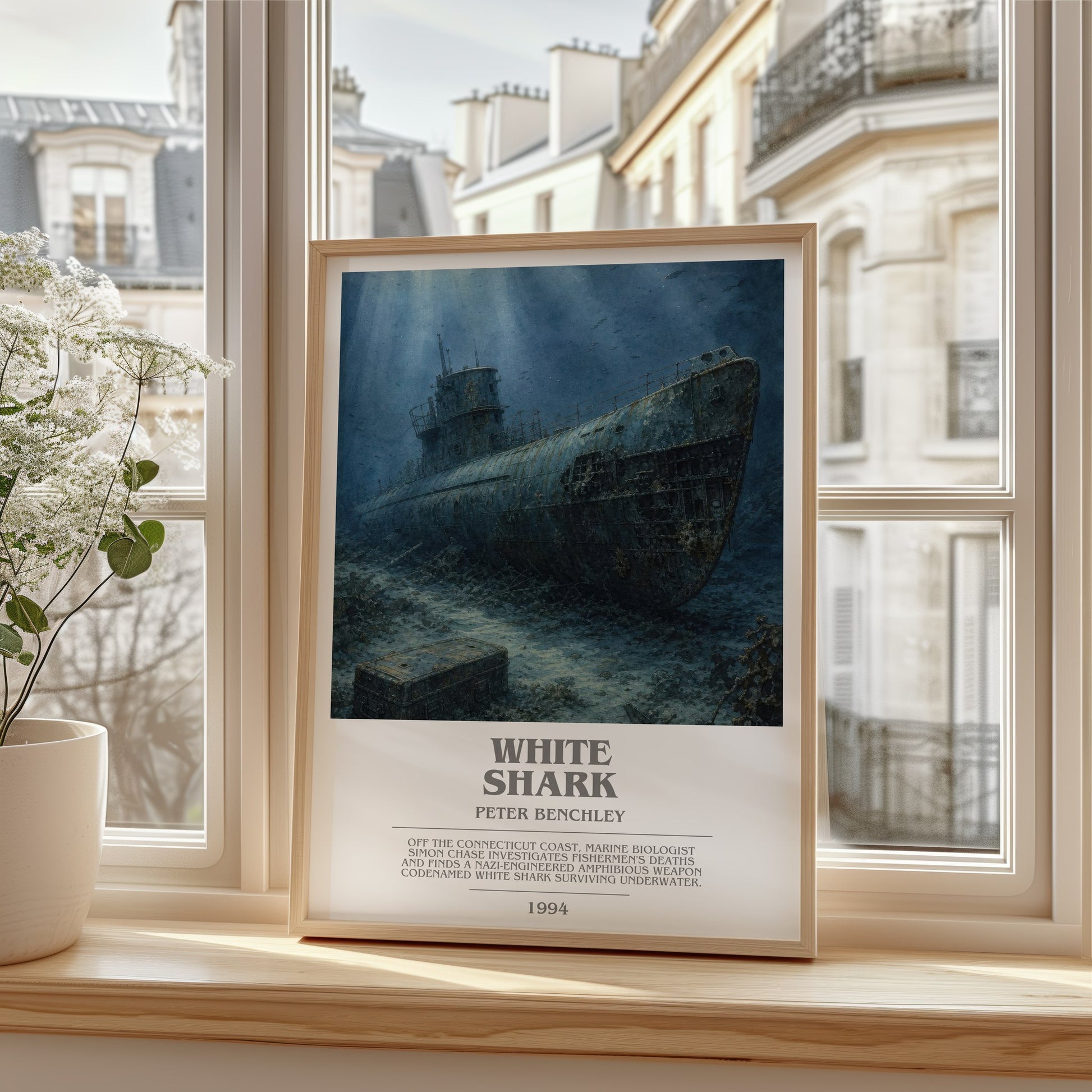 White Shark bookish poster colour and style options – Peter Benchley book art