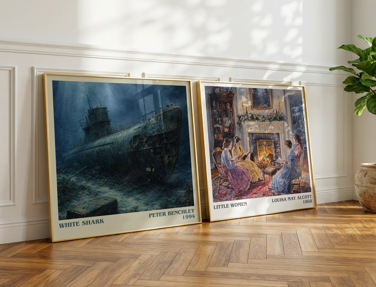 White Shark literary print on bookshelf – Peter Benchley fan gift