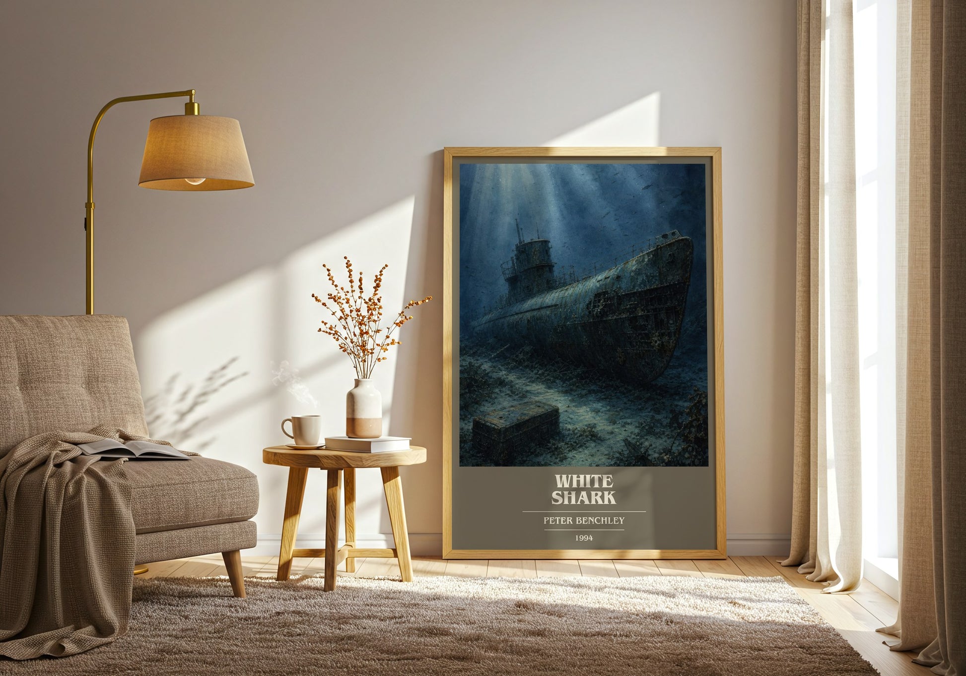 White Shark book cover print on bookshelf – Peter Benchley fan gift