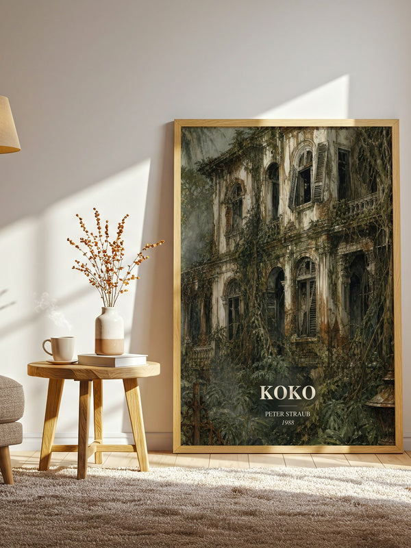 Koko watercolour print in frame leaning in hallway – horror wall art