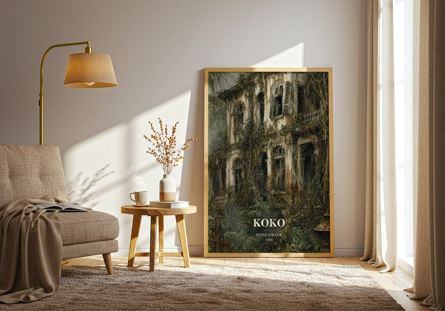 Koko watercolour print in frame leaning in hallway – horror wall art