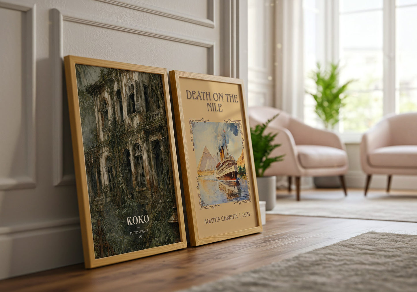 Koko watercolour print framed by window – literary home decor