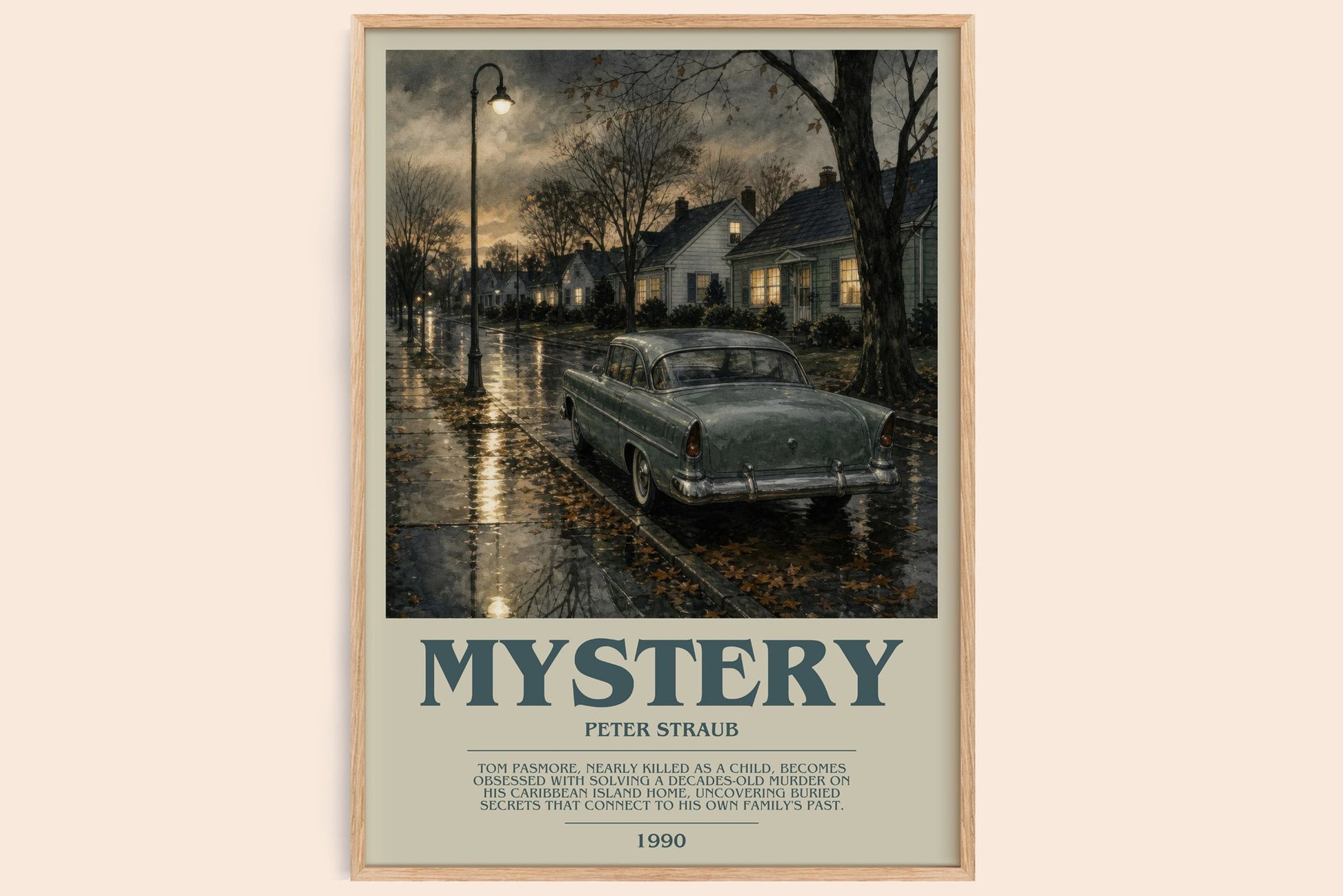 Mystery bookish book poster by Peter Straub – framed literary art print