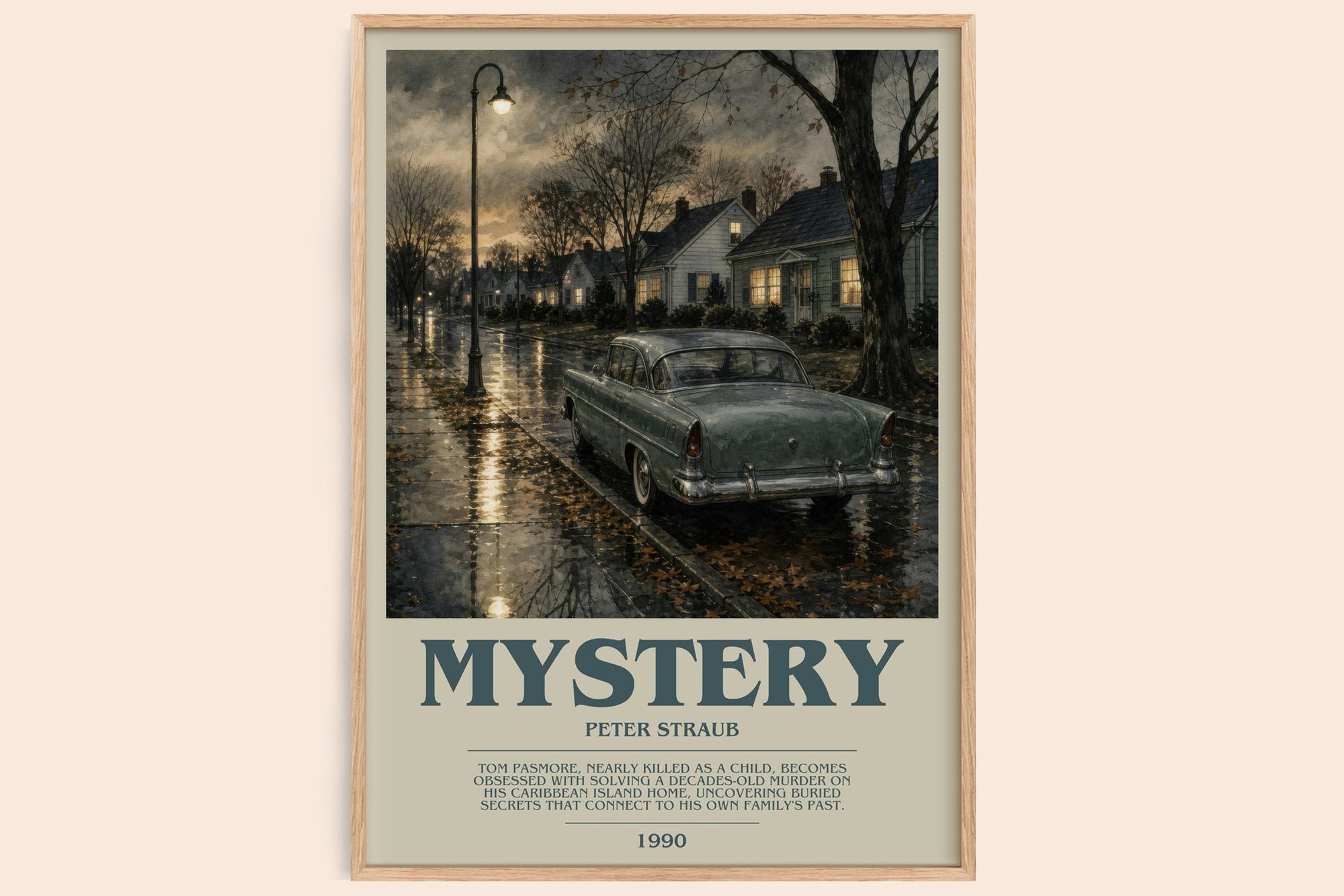 Mystery bookish book poster by Peter Straub – framed literary art print