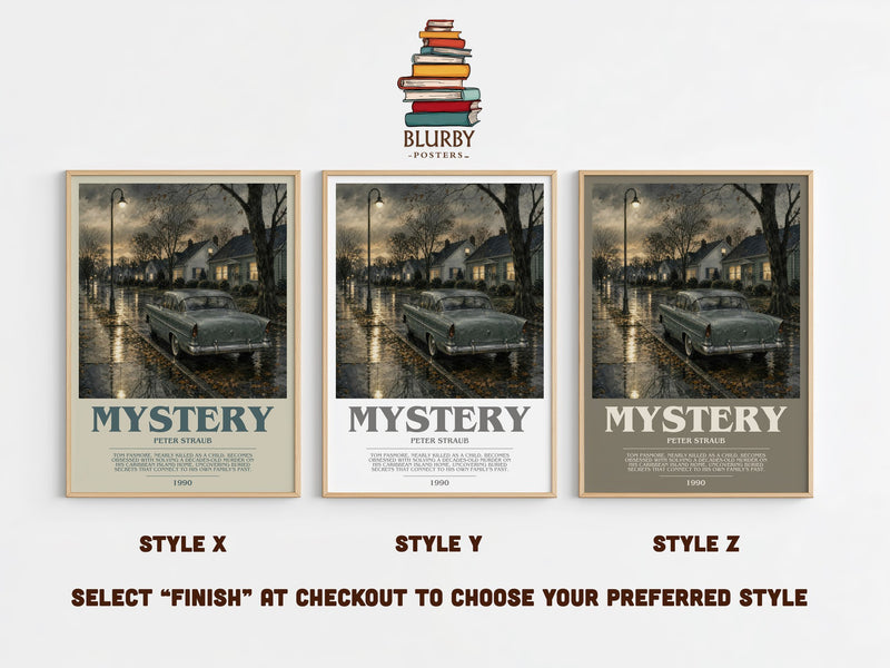 Mystery bookish print in frame leaning in hallway – mystery wall art
